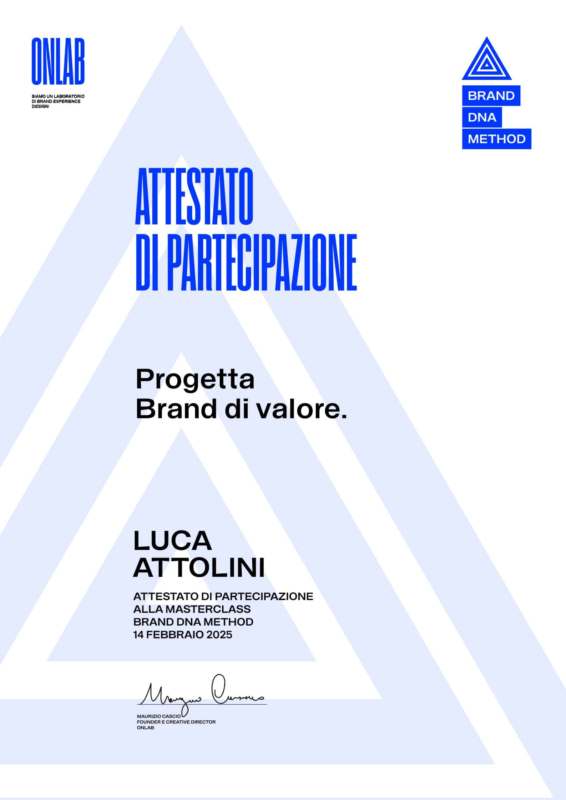 Attestato Branding Marketers 2025 - Luca Attolini
