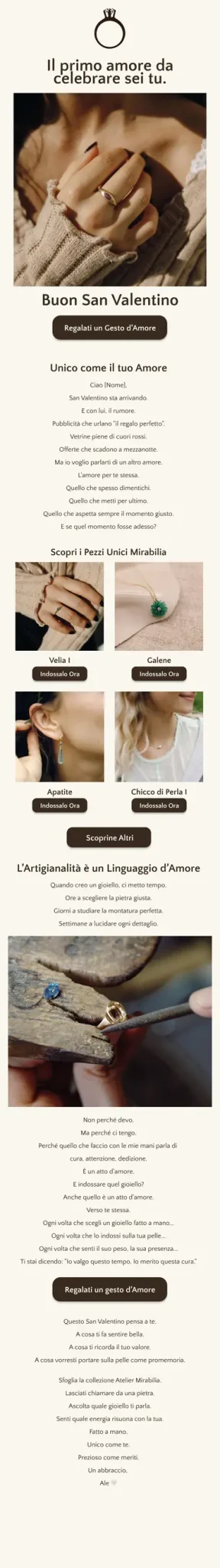 Design email Atelier Mirabilia: campagna di San Valentino