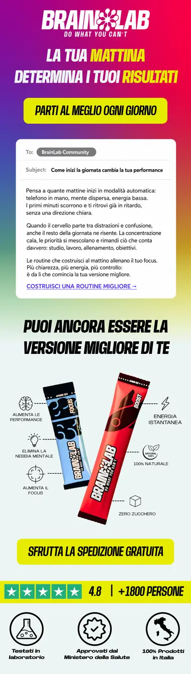 Design email BrainLab: routine del mattino e prodotto