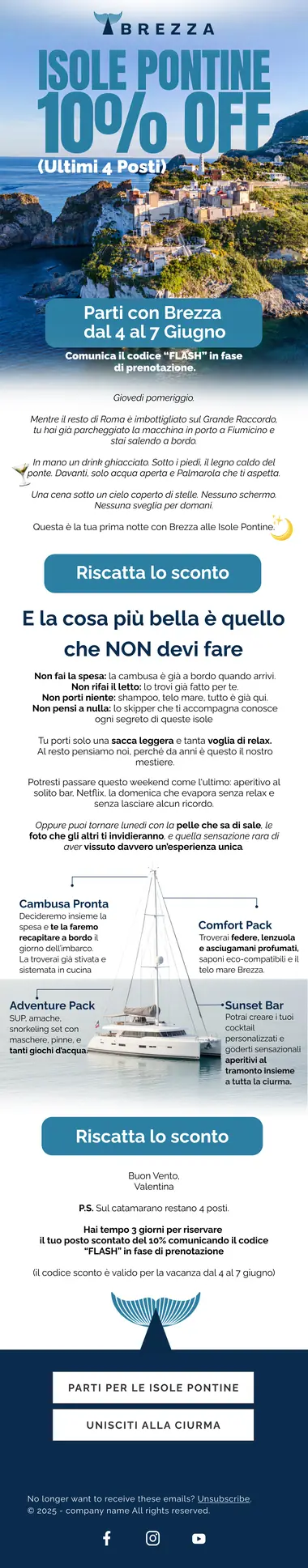 Design email Brezza: promo flash sulle Isole Pontine