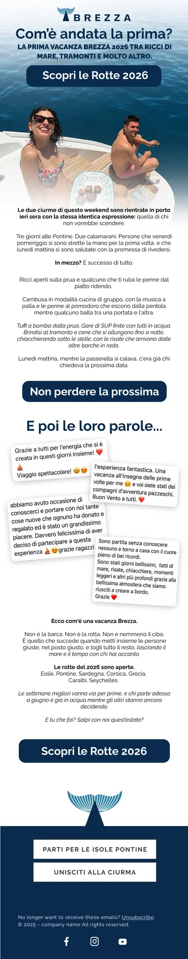 Design email Brezza: recap della prima vacanza della stagione