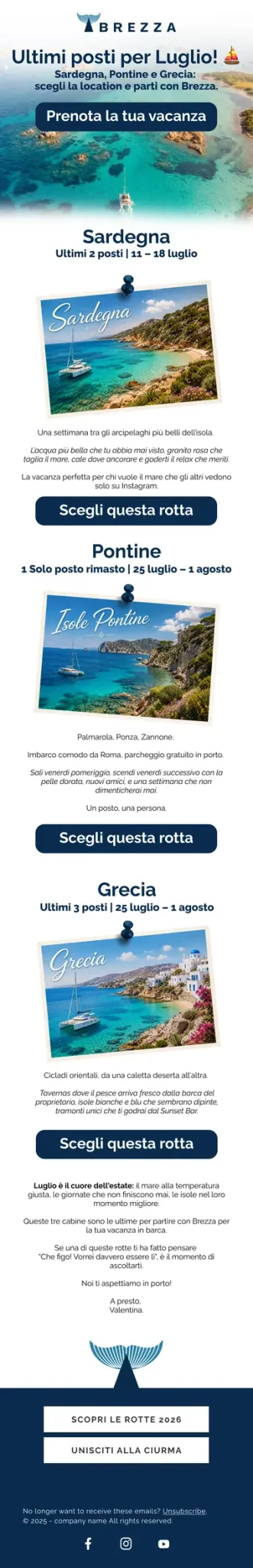 Design email Brezza: ultimi posti disponibili a luglio
