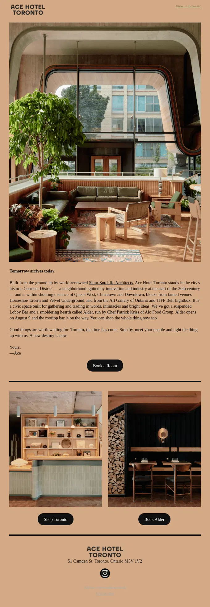 email marketin hotel - ace toronto