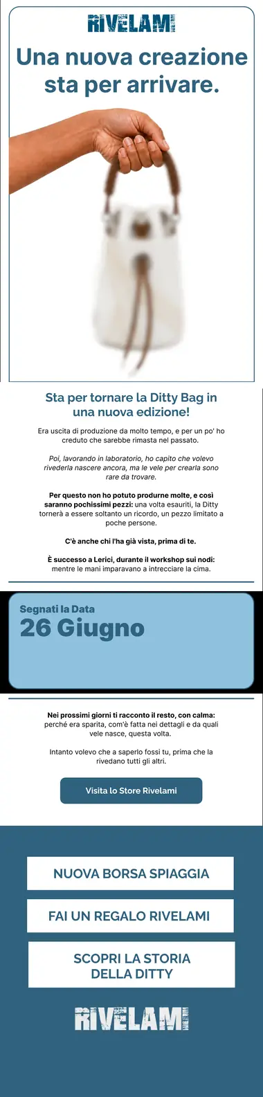 Design email Rivelami: teaser della nuova Ditty Bag