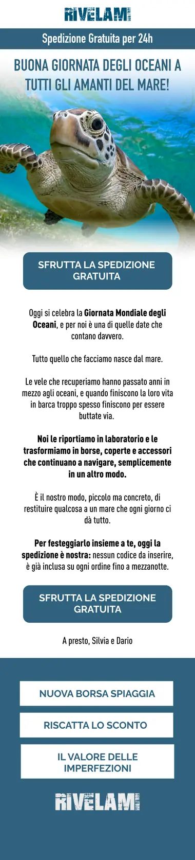 Design email Rivelami: giornata mondiale degli oceani