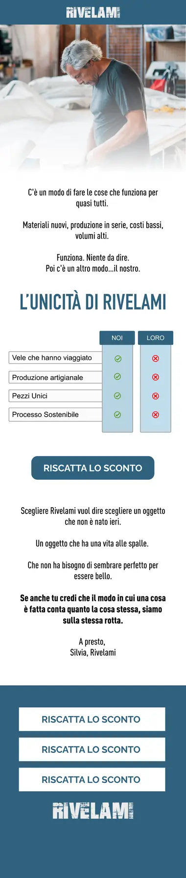 Design email Rivelami: welcome sequence, confronto noi contro loro