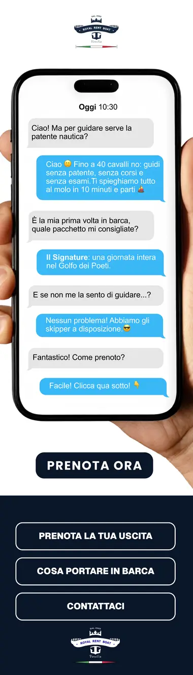 Design email Royal Rent: risposta all'obiezione sulla patente nautica