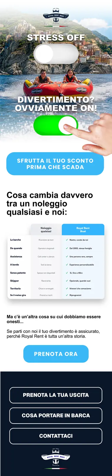 Design email Royal Rent: riattivazione con sconto in scadenza